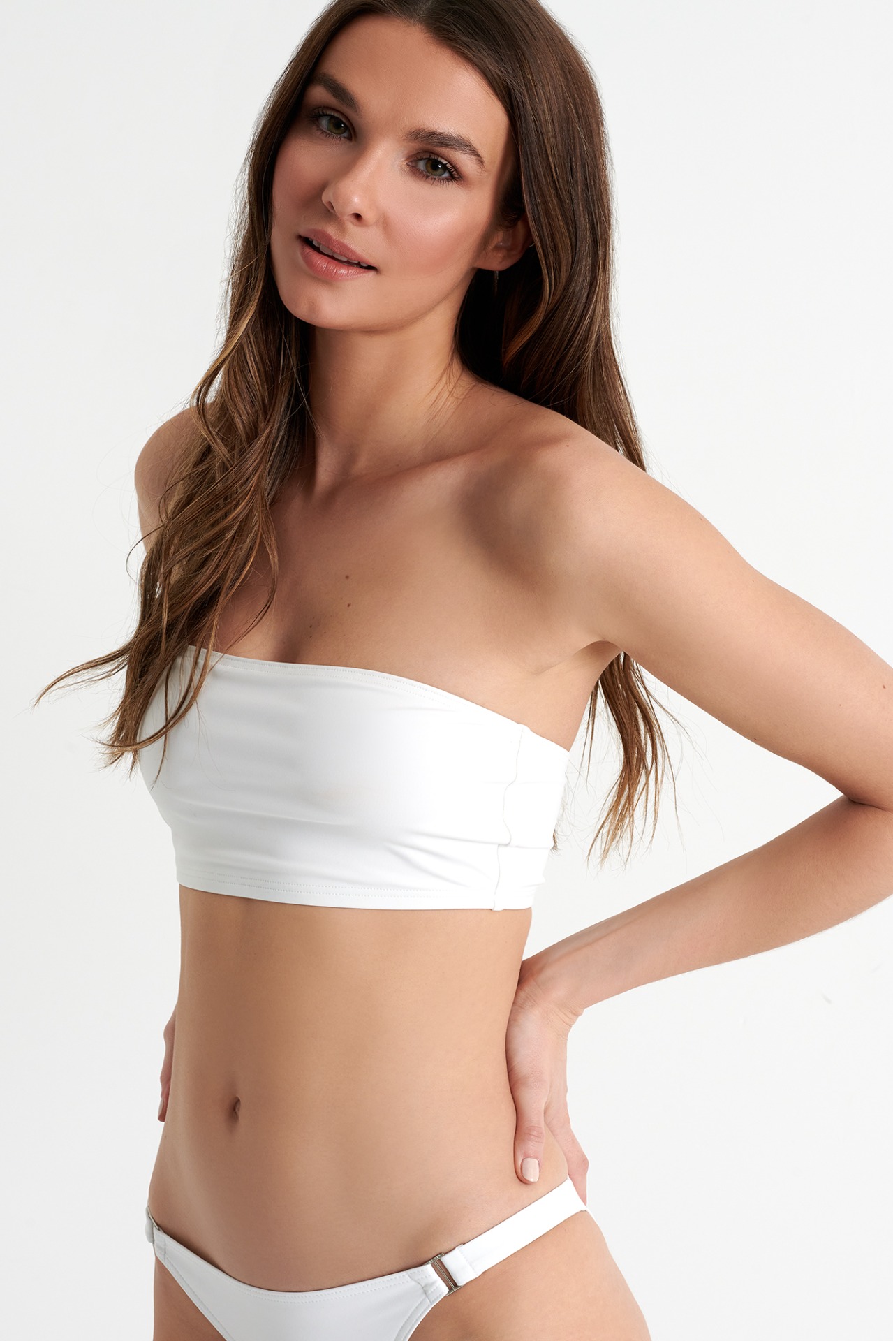 white strapless bikini top