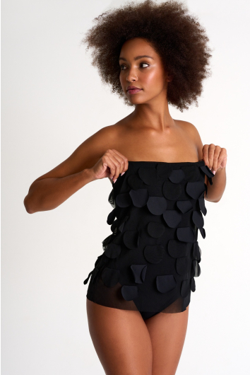 One-piece with petal appliqués