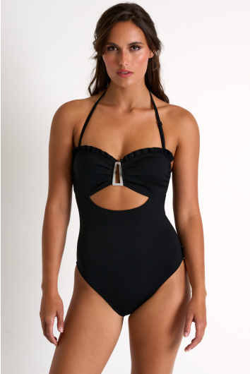 Bandeau one-piece swimsuit with frills