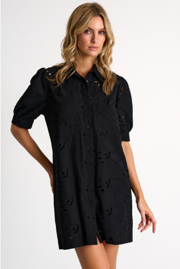 Detailed lace puff sleeves dress