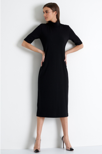 Short sleeve mock neck midi dress