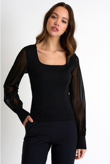 Mesh puff sleeve top