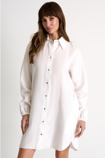 Robe chemise à manches longues en lin