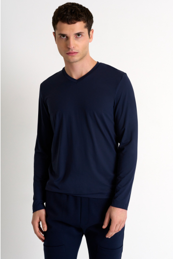 Microfiber long-sleeve V-neck