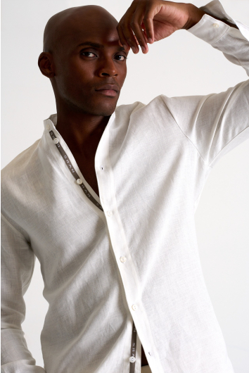 Mandarin collar linen shirt