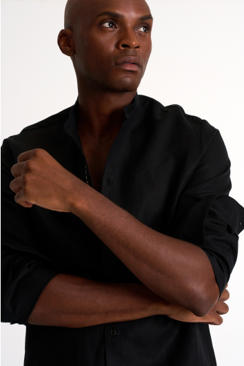 Mandarin collar linen shirt