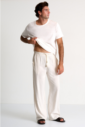 Wide-leg canvas trousers with a drawstring waist