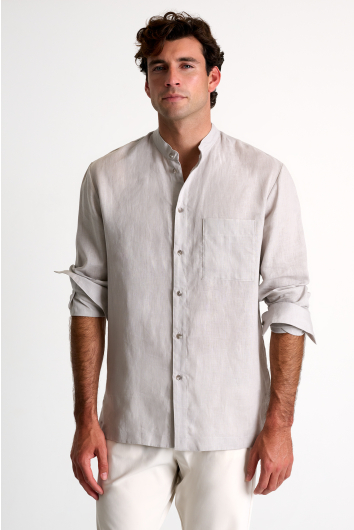 Mandarin collar linen shirt