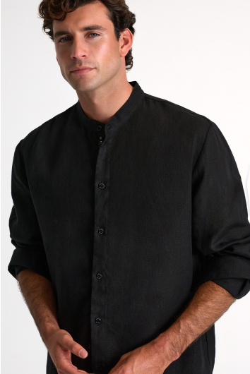 Mandarin collar linen shirt