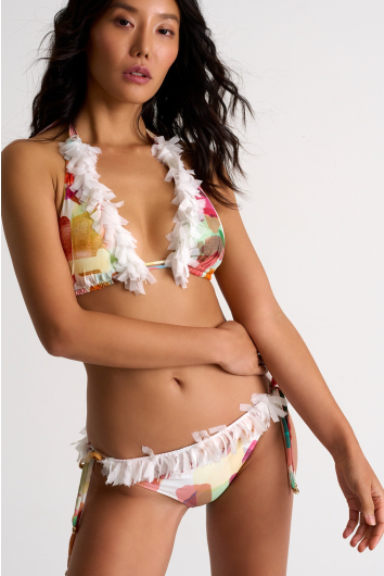 Low-rise bikini bottom with fringes