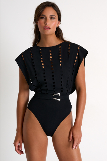 Elegant one-piece swimsuit with mosaic cutouts