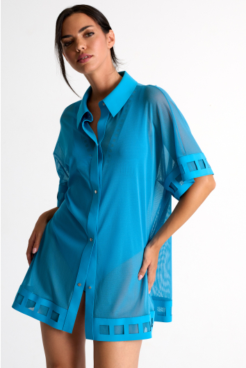 Mesh shirt dress with mosaic cutouts