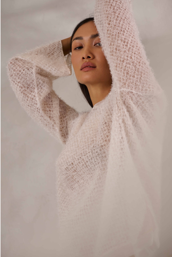 Feather-Effect Embroidered Tulle Top