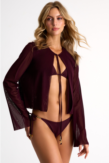 Cropped long-sleeve mesh shirt