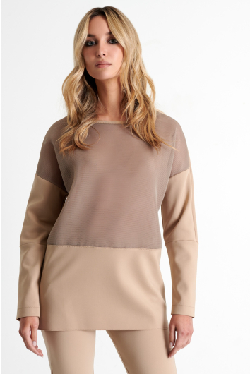 Long 3D mesh and jersey top