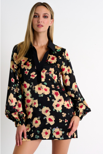 Silk puff sleeve blouse