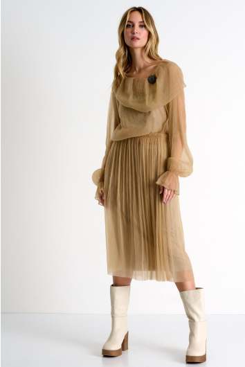 Long pleated mesh Skirt