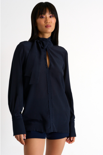 Bow-tie neck silk blouse