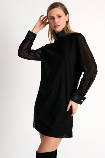 Mesh mock-neck dress