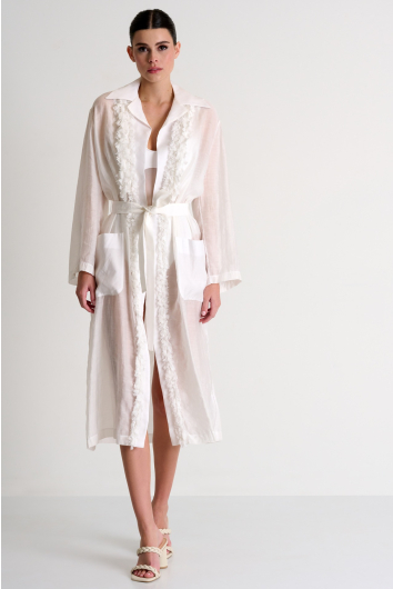 Long kimono with fringe details