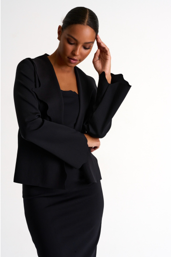 Short jacket with scalloped collar and cuffs