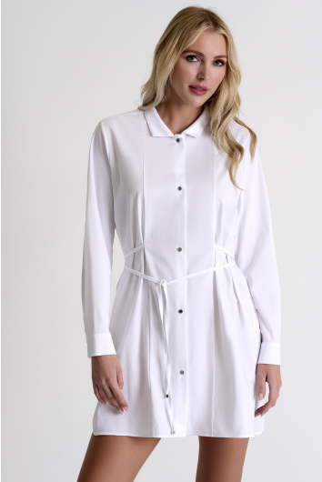 Poplin shirt tunic with cinched waist