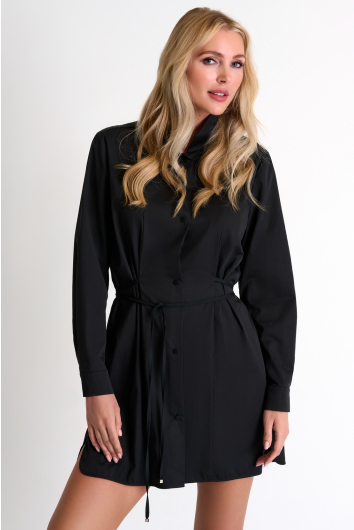 Poplin shirt tunic with cinched waist