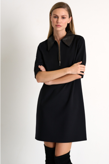 Half-zip sequin-collar dress