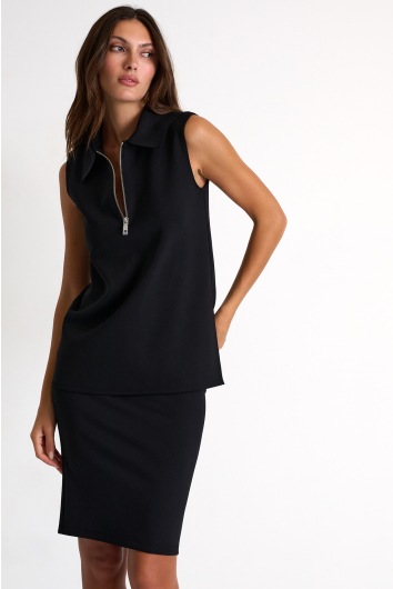 Zipped sleeveless polo top