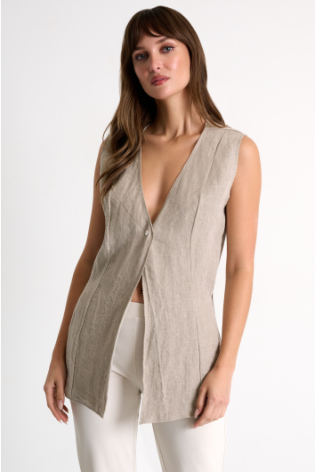 Sleeveless structured linen vest