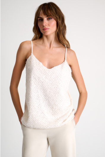 Feather-Effect Embroidered Tulle Camisole