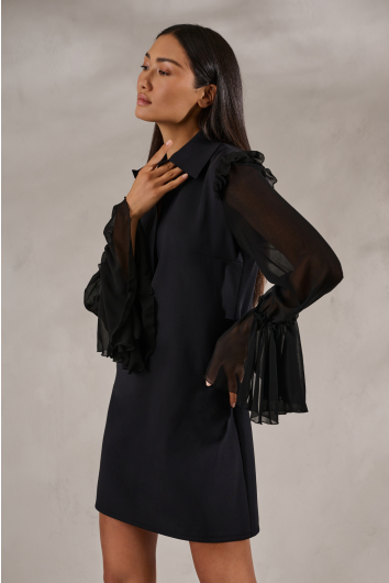 3D Jersey Dress with Sheer Sleeves