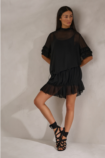 Ruffled Chiffon Mini Skirt 
