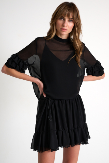 Ruffled Chiffon Mini Skirt 