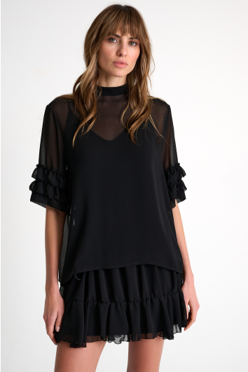 Ruffled Sleeve Chiffon Top