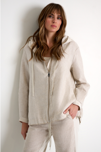 Linen & Lycra Blend Hooded Coat