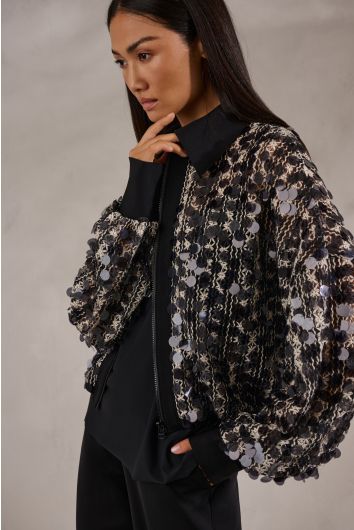 Embroidered Sequin Bomber Jacket