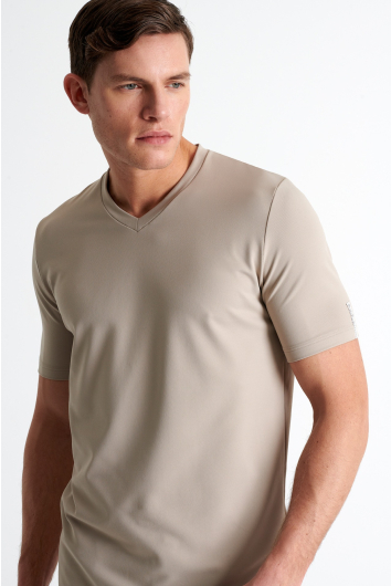 Textured V-neck jersey t-shirt