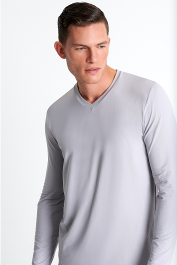 Microfiber long-sleeve V-neck