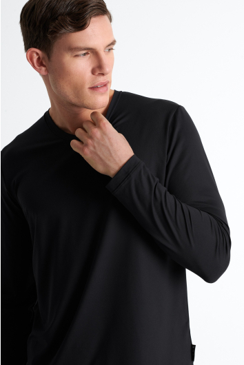 Microfiber long-sleeve V-neck