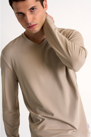 Textured V-neck long sleeve jersey