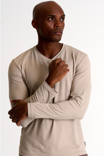 Microfiber long-sleeve V-neck