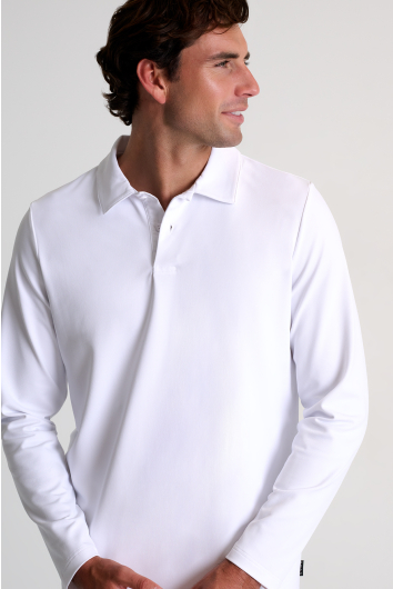 Long sleeve textured jersey polo