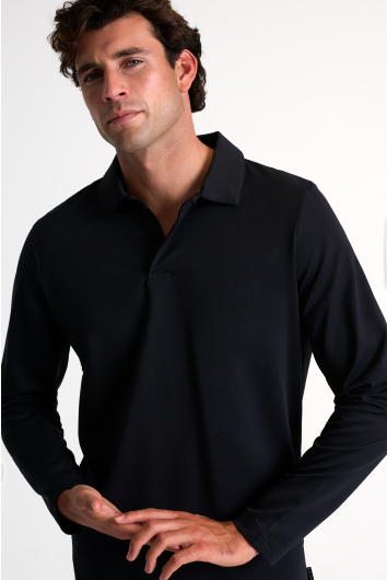 Long sleeve textured jersey polo