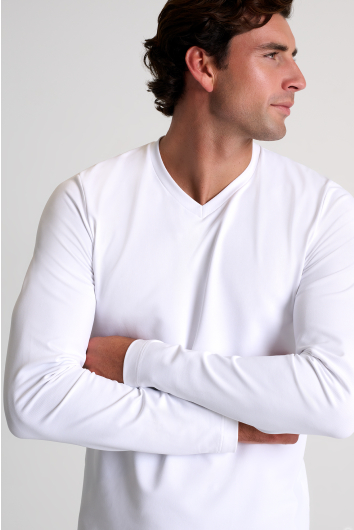 Textured V-neck long sleeve jersey