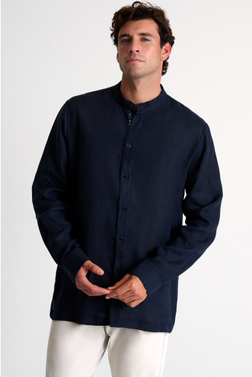 Mandarin collar linen shirt