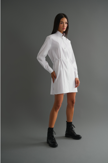 Poplin shirt tunic with cinched waist