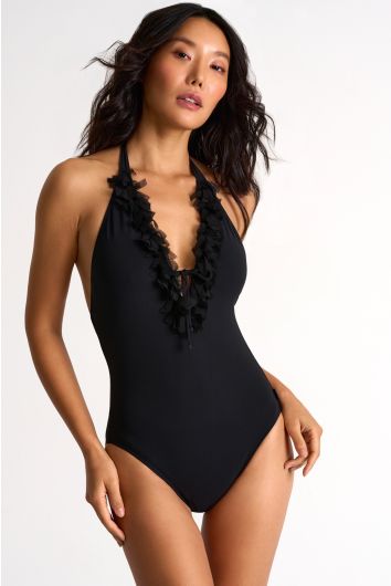 Halter one-piece with fringes