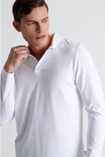 Long sleeve textured jersey polo