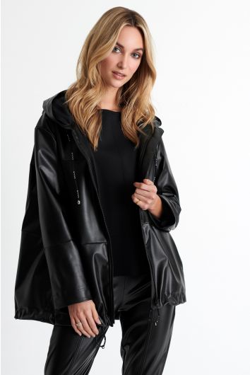 Hooded vegan leather jacket  